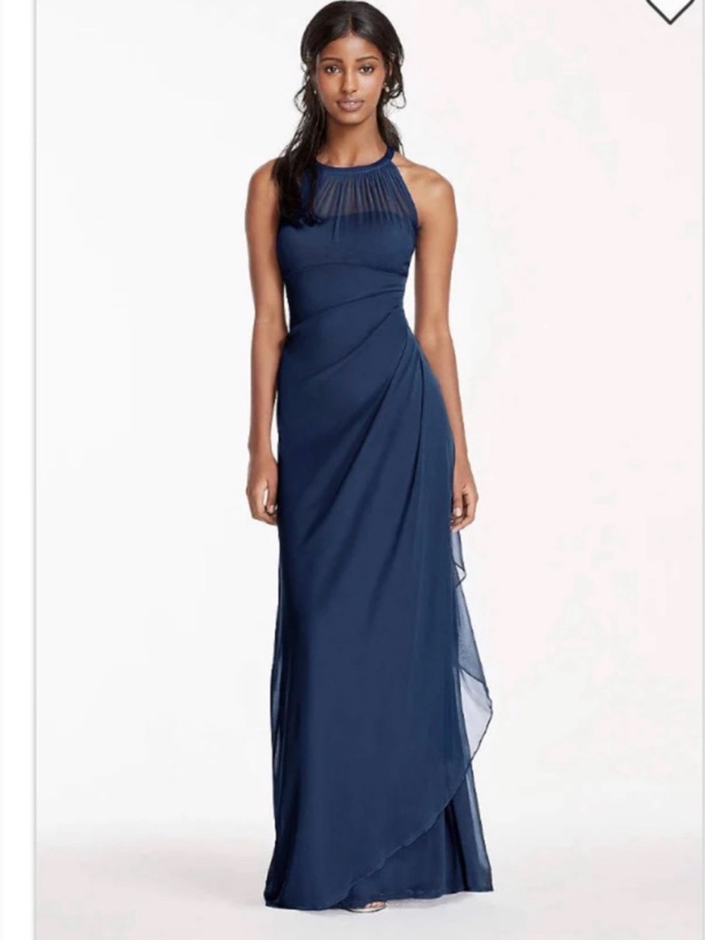 David's Bridal Navy Halter Maxi Gown